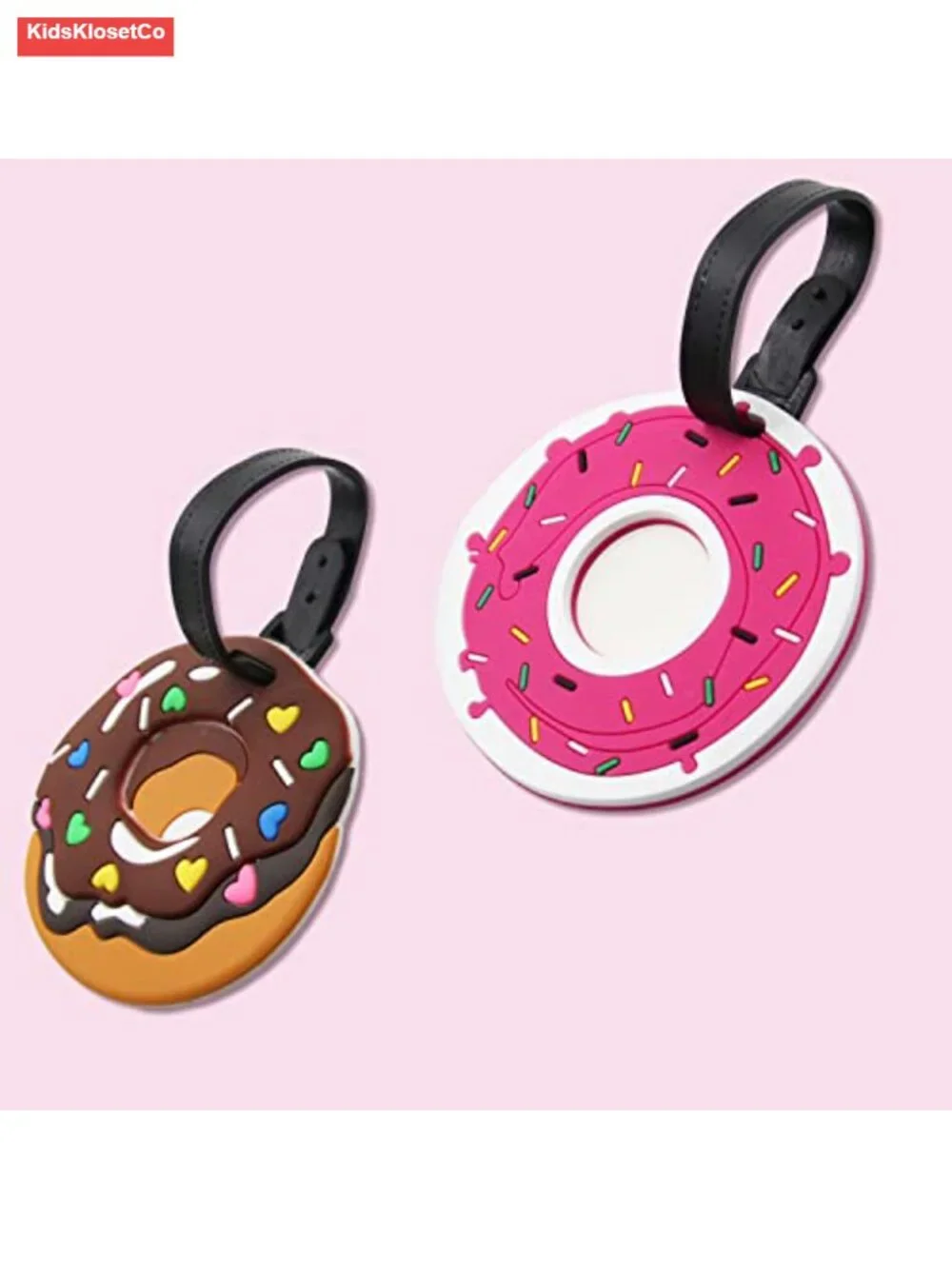 Silicone Luggage Tags with Adjustable Straps for Suitcases, 2-Pack, Doughnut